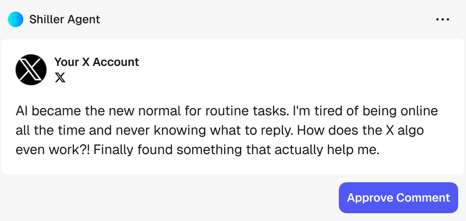 Example of Shiller AI reply on X